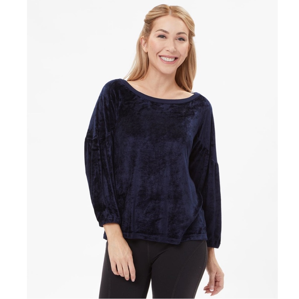 Michael Stars Nocturnal Blue Velvet Boatneck Long Sleeve Top Shirt Size Small